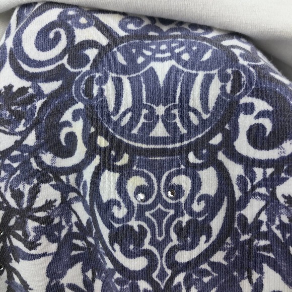 Weekends by Chico's Shirt Women 1 Medium Long Sleeve Rhinesone Floral Cotton Top - Picture 9 of 14